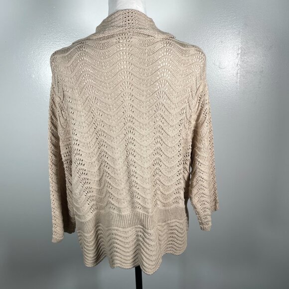 Joseph A Tan Shawl Collar Open Weave 3/4 Sleeve Cardigan Sweater XL - Picture 8 of 13